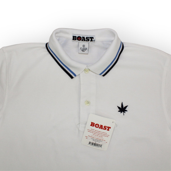 BOAST (M) Tipped Pique Polo White-Navy-Carolina Blue Cotton~Spandex Tennis - Picture 2 of 11